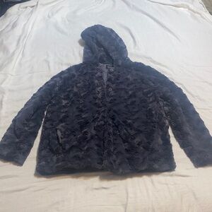 Forever 21 Sherpa Faux Fur Hooded Grey Black Jacket Small